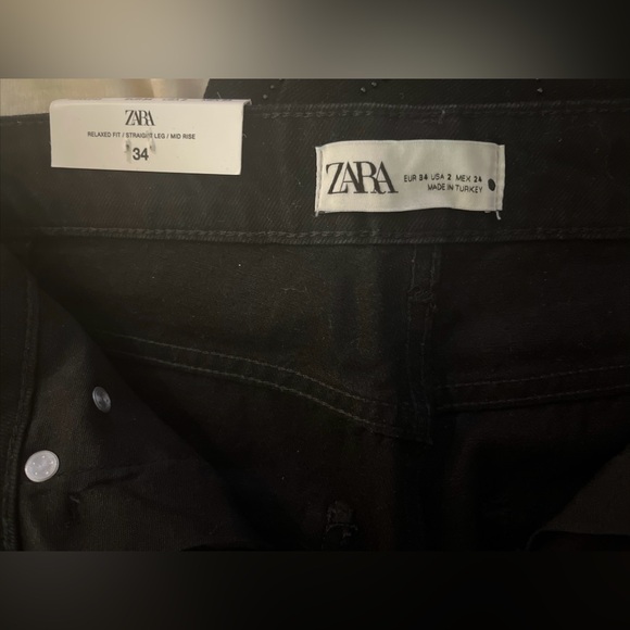 Zara Womens Straight Leg Mid Rise Rhinestone Black Jeans Size US 2/ EU 34 NWT - Picture 5 of 13